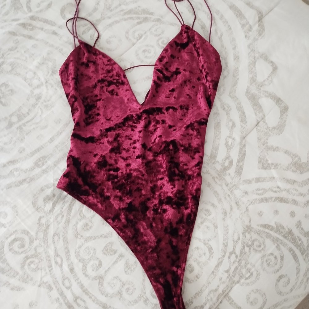 Tobi Red Velvet Body Suit